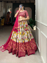 Tussar silk floral and patola print Lehenga in pink