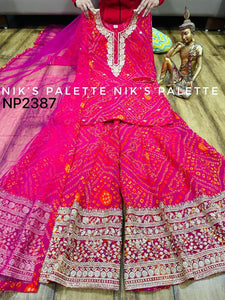 Niks collection - 3 piece bandhani suit in rani pink