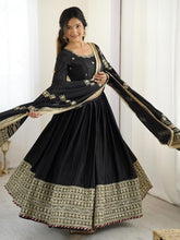 Chinon silk black anarkali set