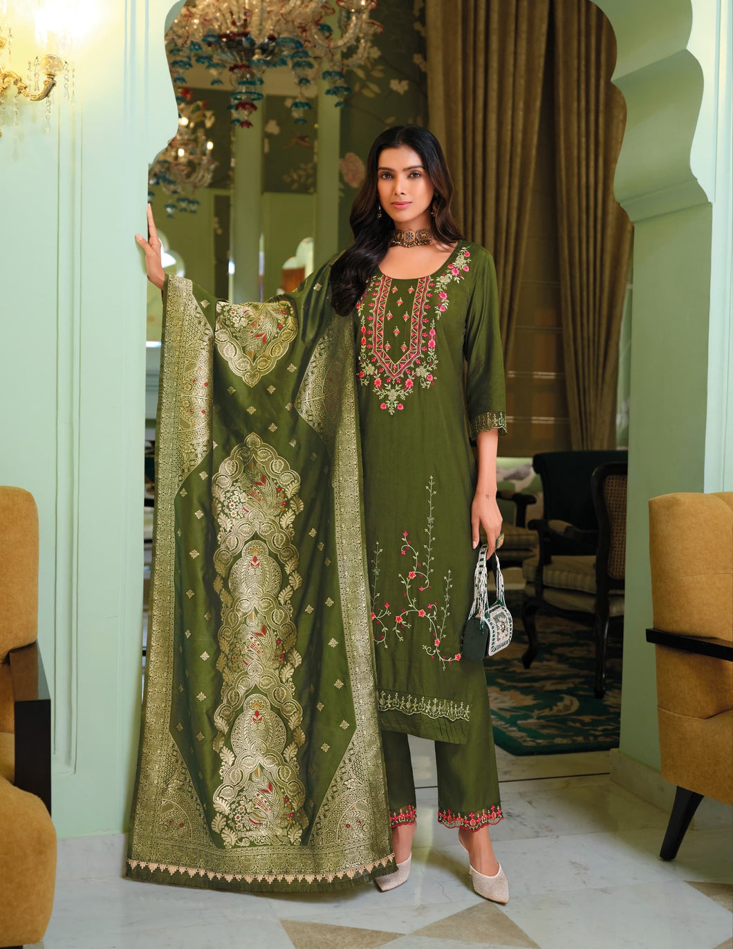 Hasmeena - viscose silk salwaar kameez in green