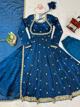 Royal blue anarkali in fendi silk