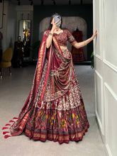 Tussar silk floral print contemporary Lehenga in maroon (skirt stitched)