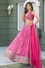 Pink Leheriya print organza lehenga