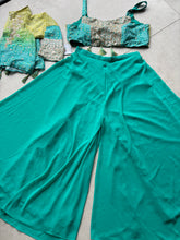 Sea green chinon palazzo bandhani print with short jacket