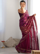 New sequence saree in black, red and wine