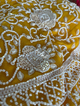 Yellow and white thread work sharara saree