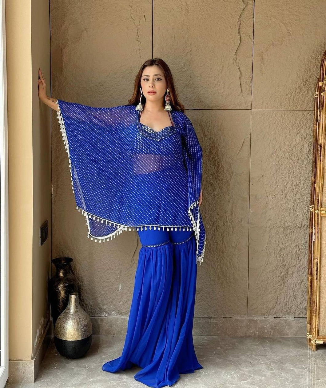 Blue Sequinned sharara set with kodi shrug