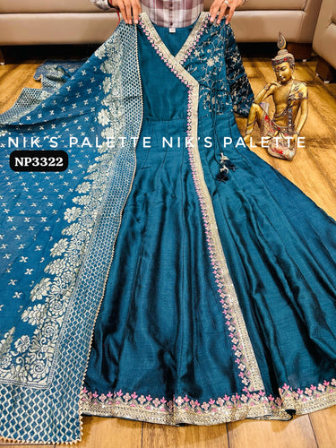 Niks collection - blue angrakha silk gown (plus size option)
