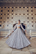 Grey shimmer silk partywear lehenga