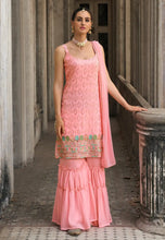 Pink georgette flared sharara (sleeves available) (plus size too)