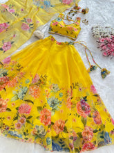 Yellow floral organza silk Lehenga readymade