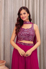 Magenta mirror work palazzo set