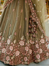 Olive Green Embroidered Floral Lehenga