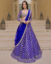 Royal blue foil mirror work Lehenga