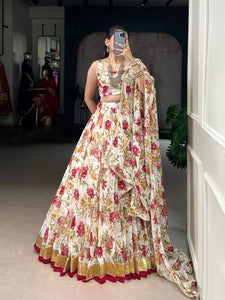 Chiffon florals readymade Lehenga in white