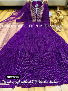 Niks collection - purple geogette crush bandhani anarkali with flair
