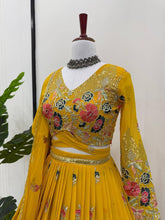 Yellow georgette floral embroidered Lehenga