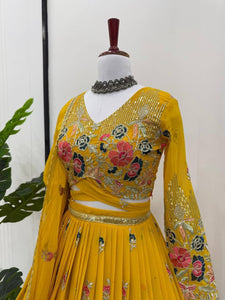 Yellow georgette floral embroidered Lehenga