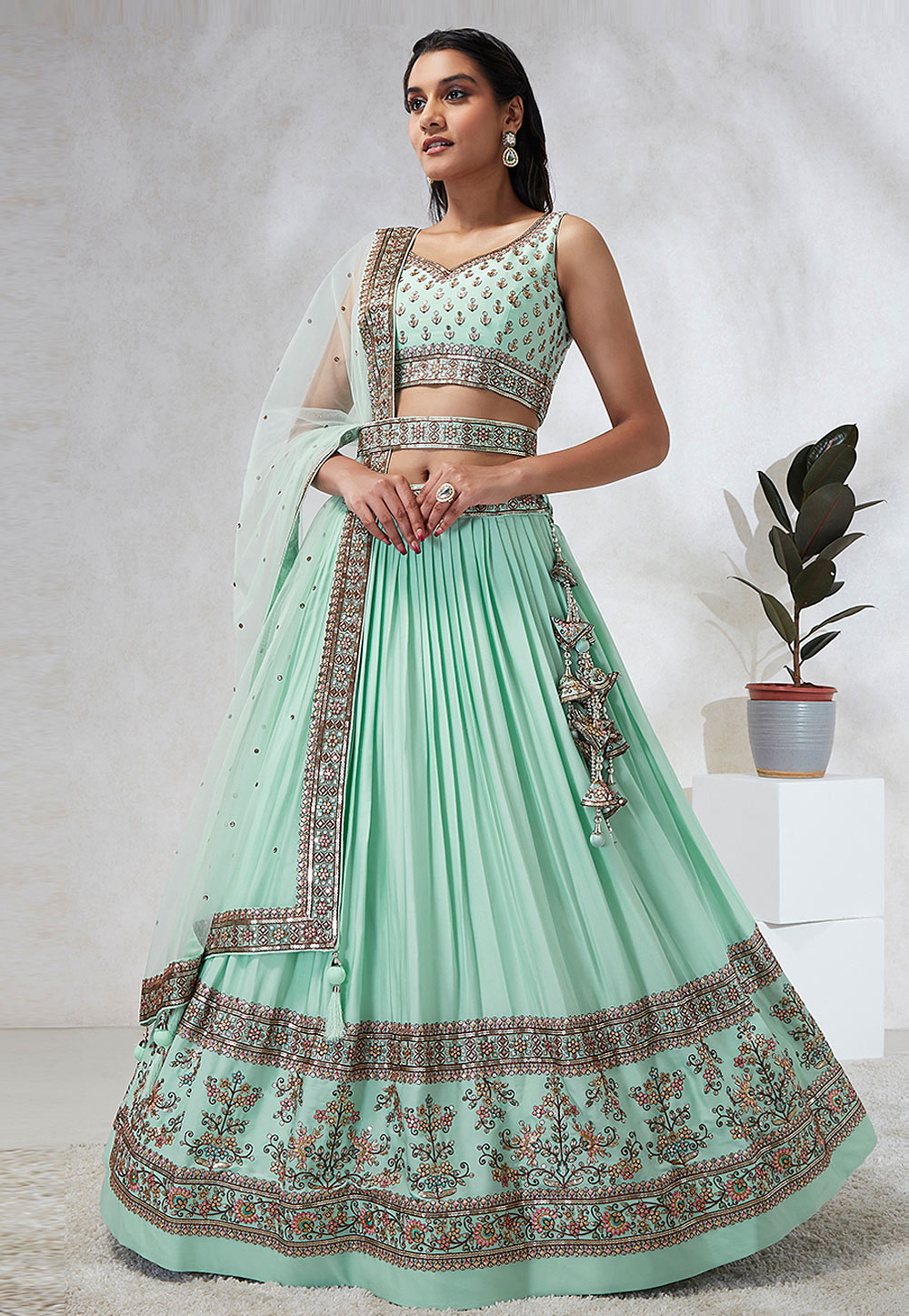 Mint green georgette Lehenga