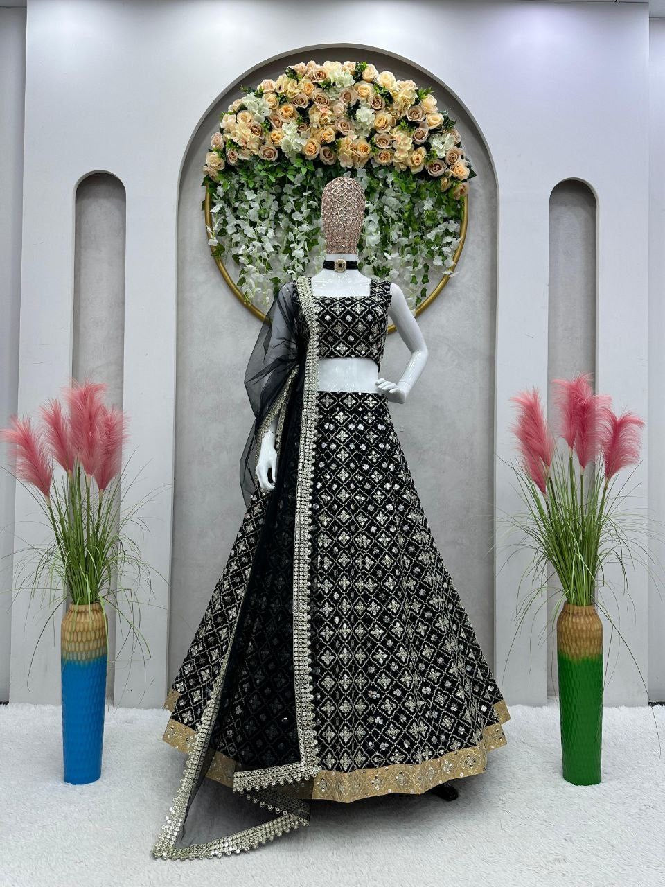 Black chine sequins Lehenga