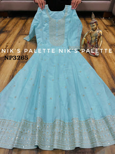 Niks collection - light blue modal chanderi anarkali (plus size option)
