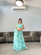 Mint geeen with blue floral readymade Lehenga