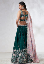 Forest green Lehenga with floral dupatta