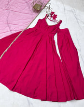 Roman chanderi silk anarkali set in Rani pink (sleeves available)