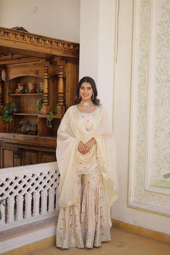Viscose jacquard sequins gharara readymade set in off white