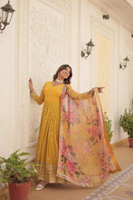 Georgette yellow gown with floral dupatta