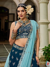Navy blue organza sequins lehenga