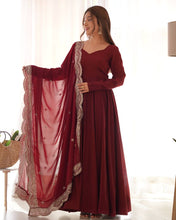 Maroon Roman silk anarkali set readymade