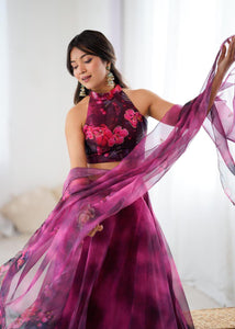 Magenta floral readymade lightweight Lehenga