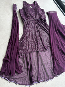 Plum high low anarkali set with palazzos