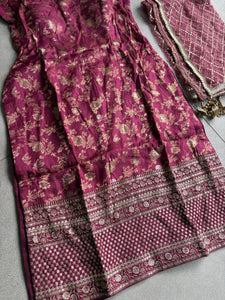 Magenta and gold brocade suit with 2 options for pants