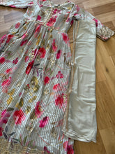 Floral printed chinon anarkali in mint green