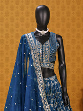 Dove blue dola silk jacquard Lehenga