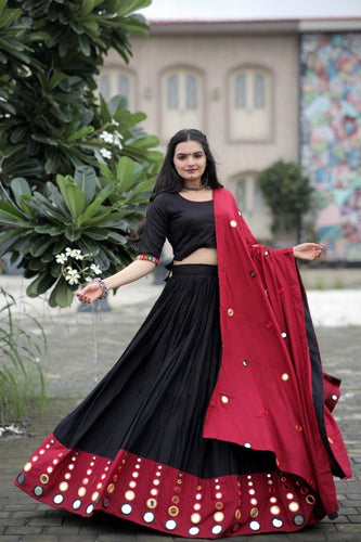 Black and maroon mirror work readymade Lehenga