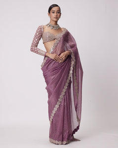 Peanut pink mirror work saree