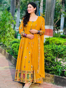 Yellow embroidered anarkali set