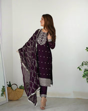 Wine rangoli silk straight fit salwaar kameez readymade