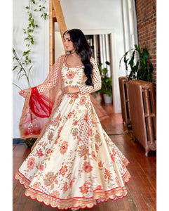 Off white and red toned florals readymade anarkali