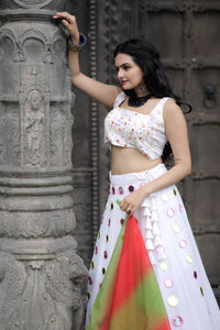 Gorgeous white mirror work Lehenga