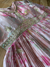 Floral printed chinon anarkali in baby pink