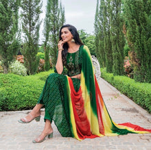 Bandhani chiffon salwaar kameez - readymade in green (plus size too)