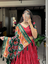 Tussar silk lehengas with bandhej and patola print (skirt stitched) - maroon
