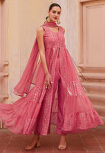 Pink georgette centre slit anarkali with pants