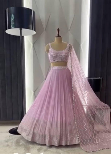 Baby pink mirror work and sequins Lehenga