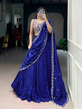 Royal blue Kashmiri silk lehenga (skirt stitched)