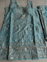 Pastel collection - Aqua blue chine sequins mirror look embroidered sharara set (plus size)